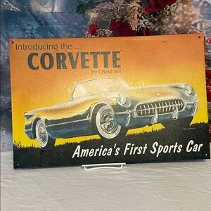 Corvette Vintage Metal Sign - Orange and Black